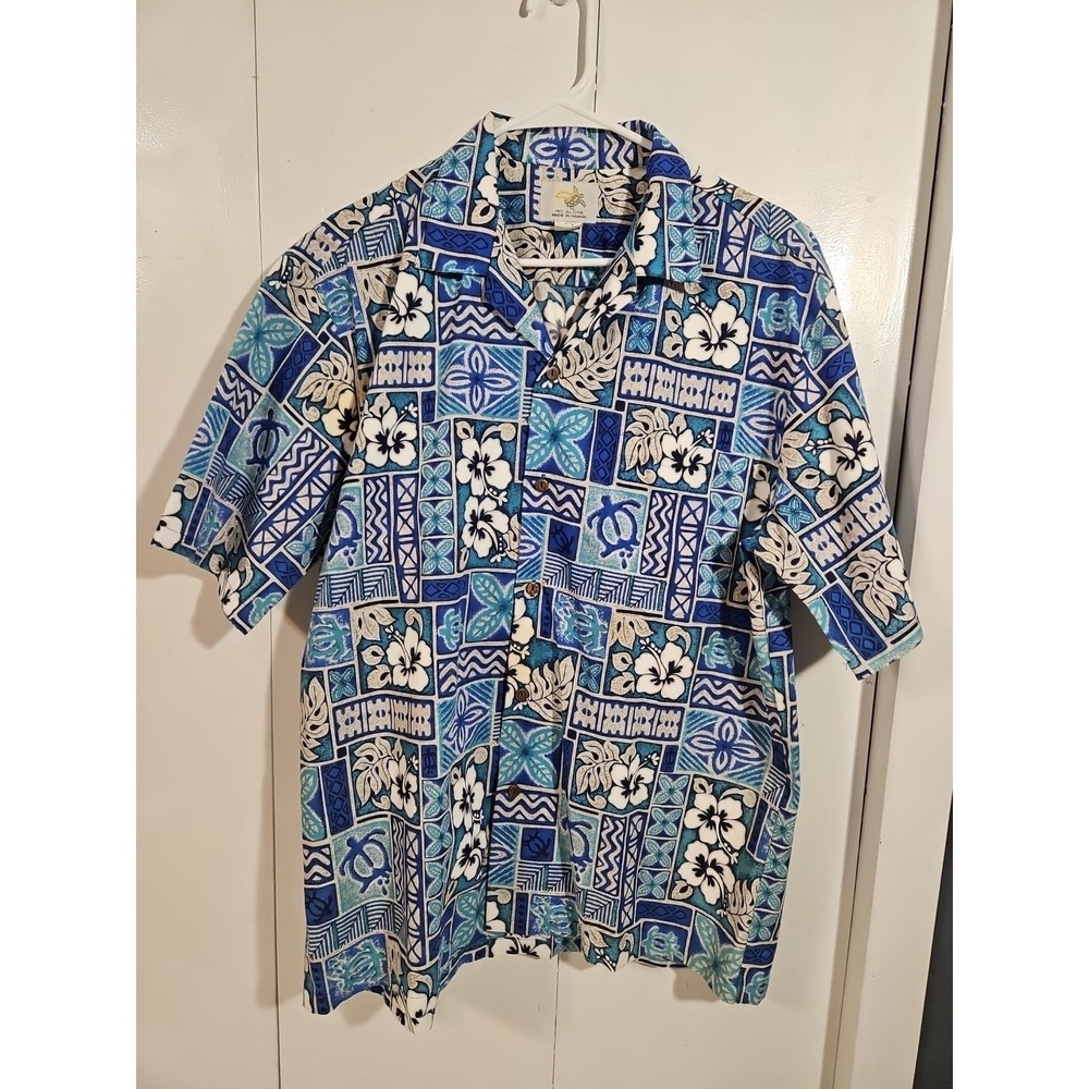 Vintage Ho Aloha Hawaiian Shirt Royal Blue/white Size Large‎ Floral (1454